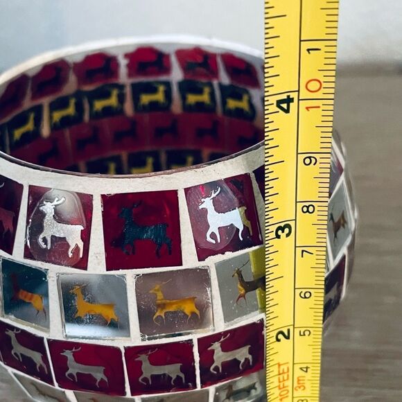 Christmas Reindeer Holiday Mosaic Glass Candle Holder Vase - Picture 2 of 3